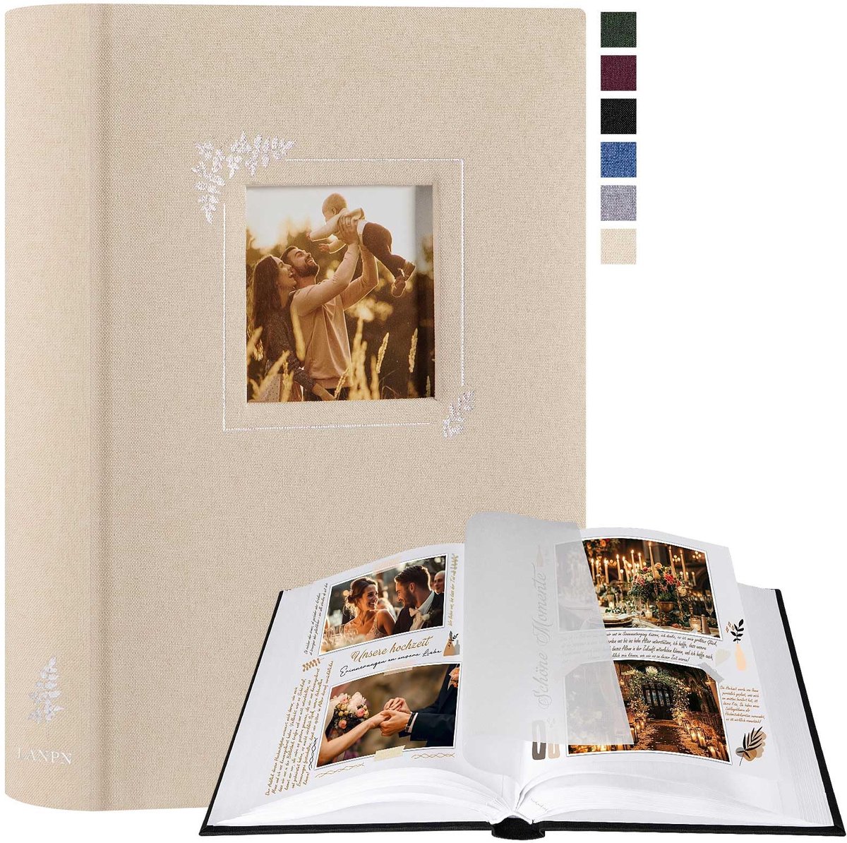 Dailygoods - Fotoalbum voor DIY Ontwerpen - Linnen Cover met Raam voor 60 Foto's