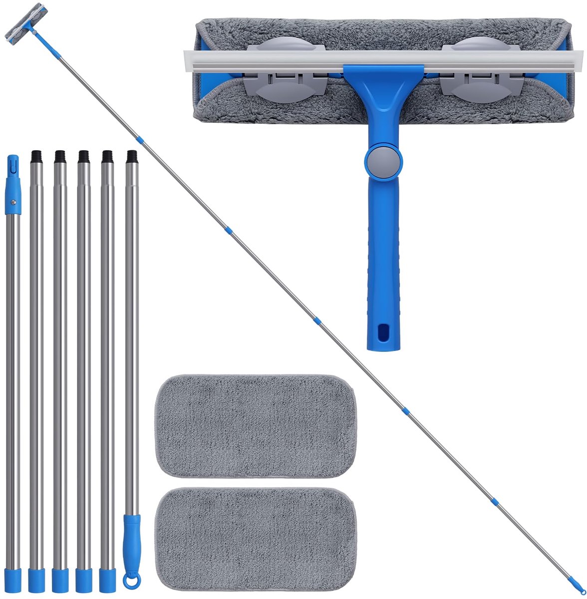 SnelShoppen - Mitclear Raamwisser met Verlengstokken (475cm) - 2-in-1 Raamreiniger met Silicone Lip, Microvezelhoes en Lange Steel voor Hoge Ramen, Ka
