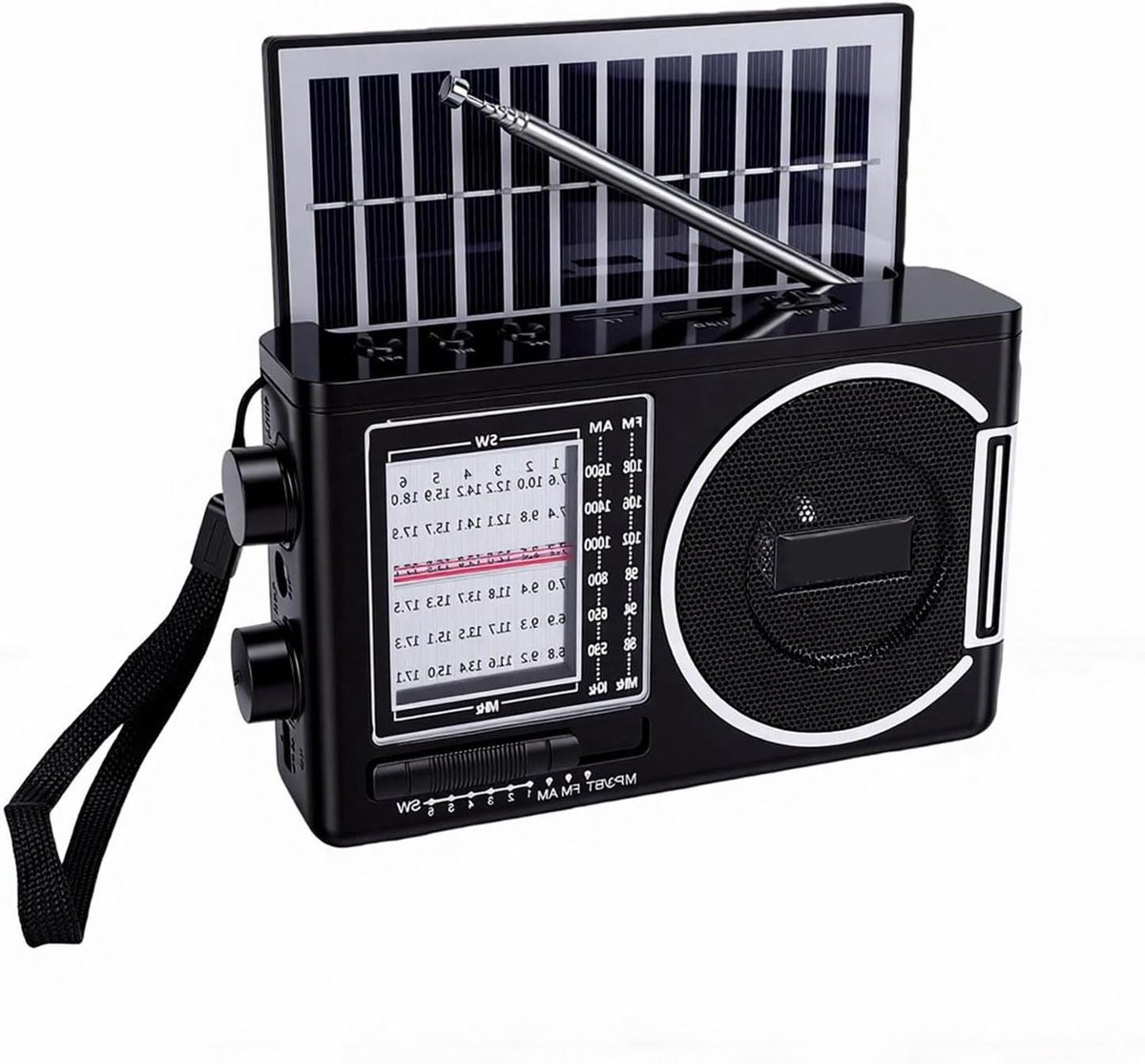 Draagbare Radio - Noodlamp Radio - Buitenactiviteiten - Zonne-energie Opladen - 18 x 11 x 6.5 cm - Zwart