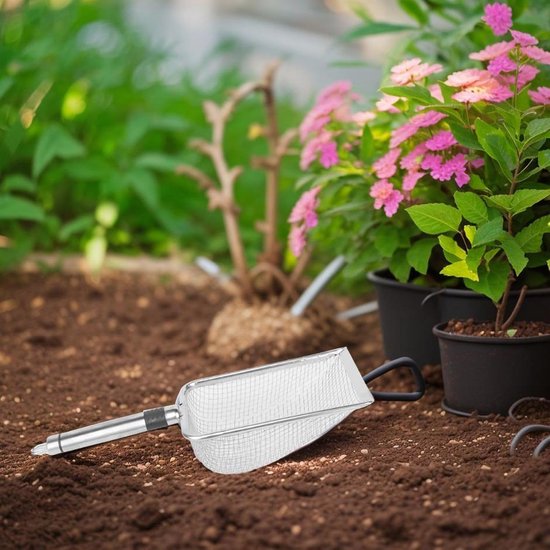 Tuinzeef Set - Compost Zeef - Bodem Voorbereiden - Roestvrij Staal - 4 Gaasmaten - Wit — afbeelding 2