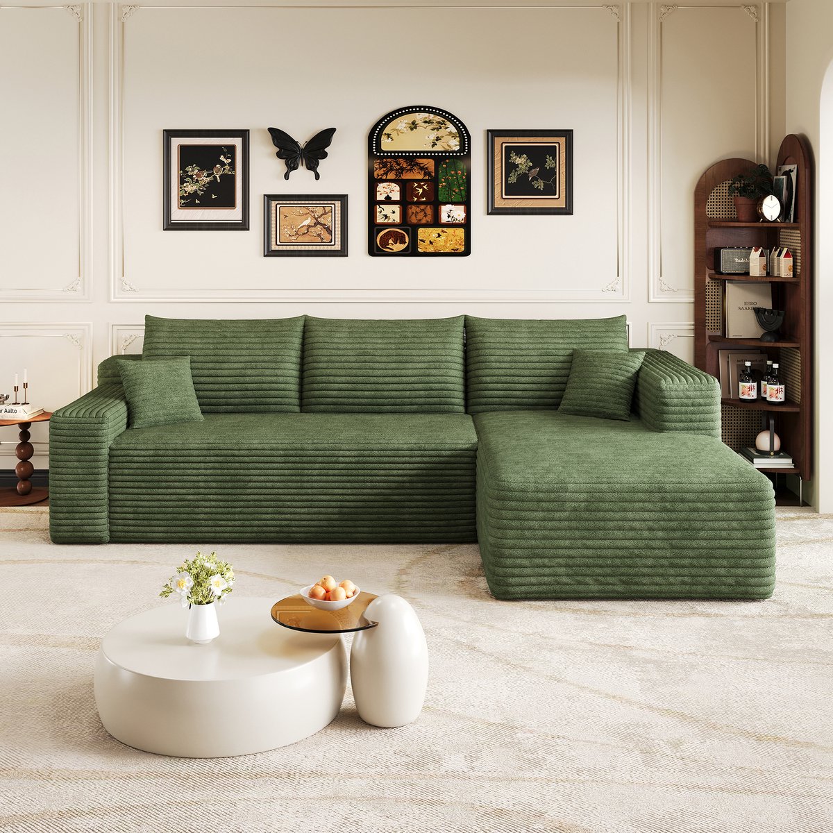 STILVORA Hoekbank 241 Cm - 3-Zits L-Vormige Bank Zonder Montage - Met Chaise Longue Voor Woonkamer En Slaapkamer - Stof Groen
