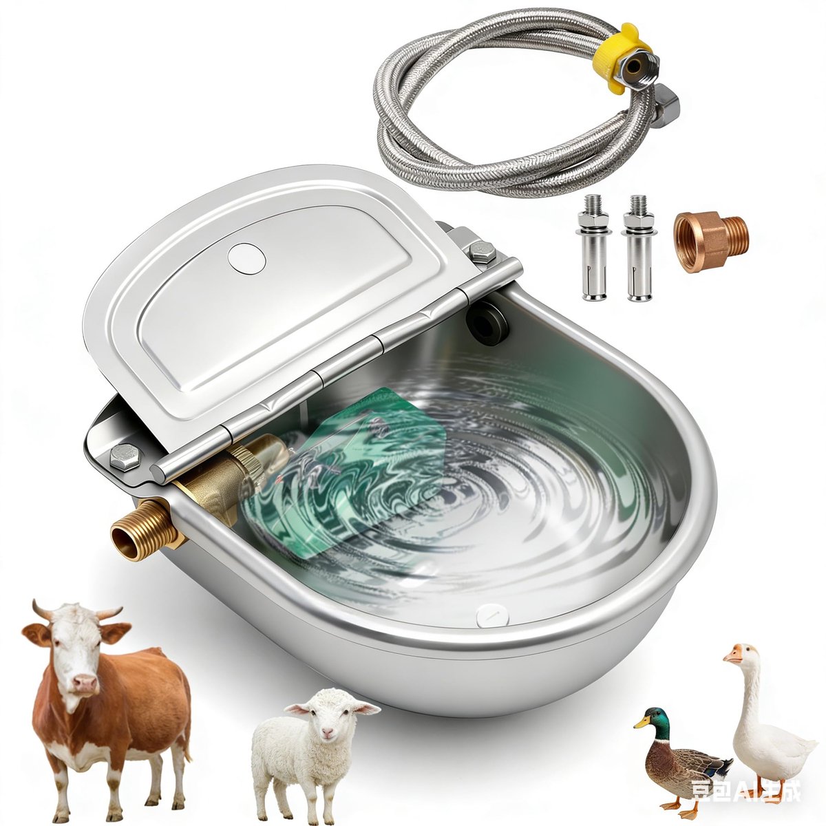 SnelShoppen - Zwemmerdrinkset voor Dieren, Roestvrijstalen Drinkbak met Vlotters, Runderwaterreservoir, Ideaal voor Paarden, Runderen, Schapen en Geit