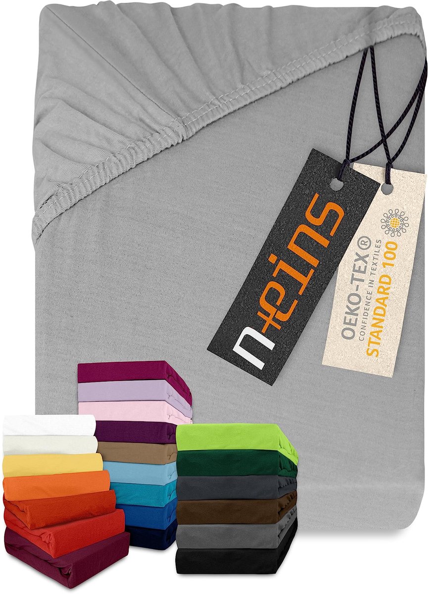 SnelShoppen - Klassiek Jersey Hoeslaken 200 x 220 cm, 100% Katoen, Zilver, Geschikt voor Bedden, Luxe en Comfortabel, Diverse Kleuren en Maten Beschik