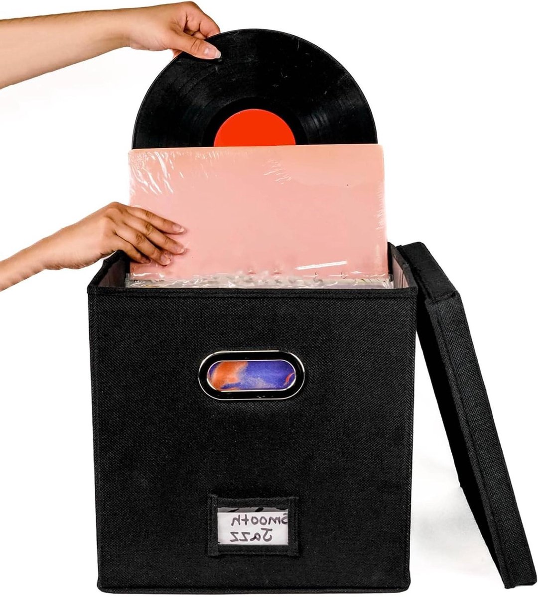 Platenkrat met Deksel - Platenbox Opberger - Muziek Collectie Opbergen - Robuuste Stof Bescherming - 50+ 12-inch Platen - Zwart