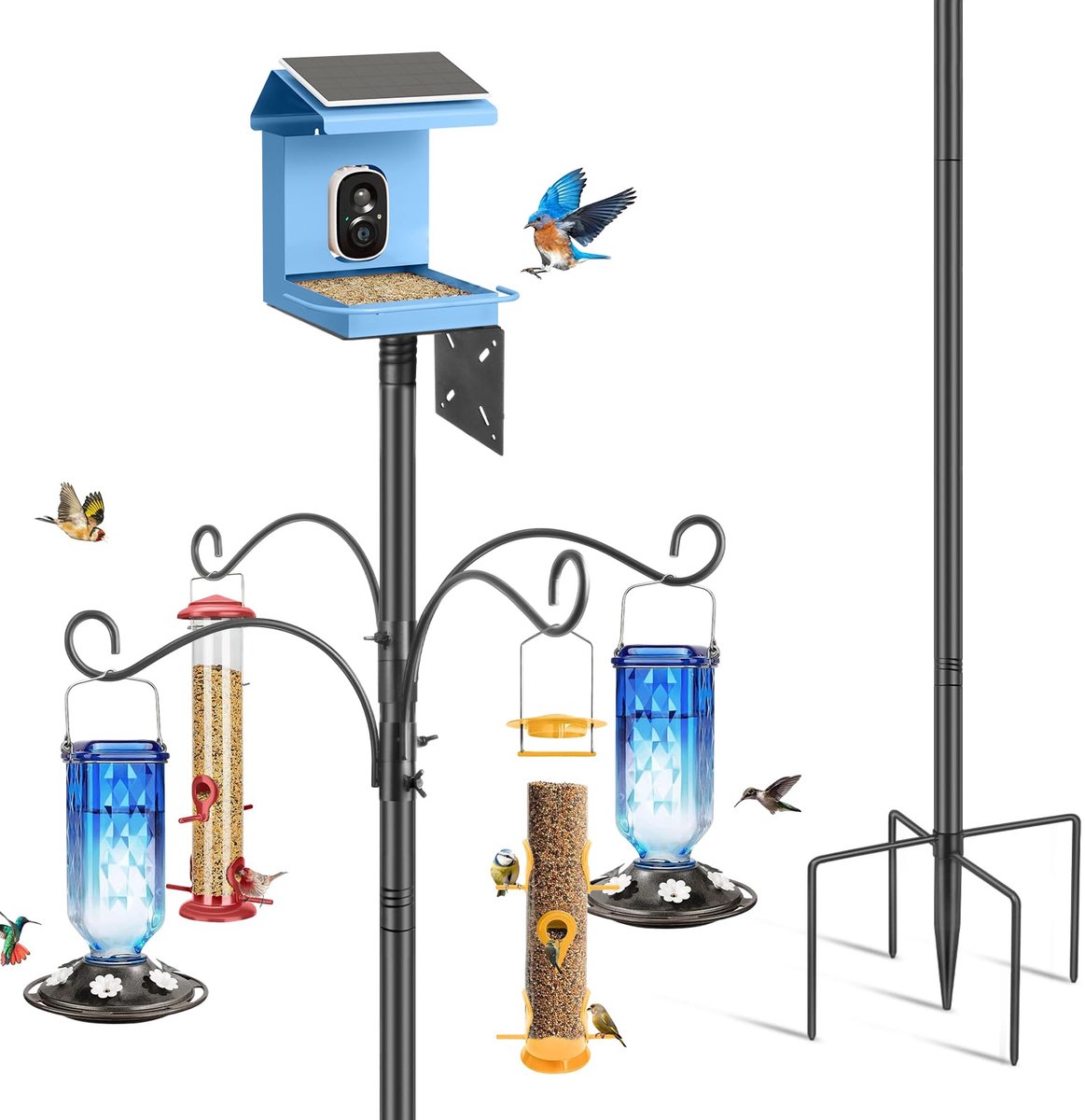 SnelShoppen - Hangstation Vogelvoeders - 193 cm Vogelhuispaal - Zware Metalen Vogelvoederstang - Vrijstaand Voederstation voor Wilde Vogels in Tuin of