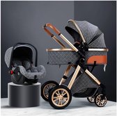 Kinderwagen 3-in-1 - Wandelwagen Baby Reiswieg - Veilig Vervoer Baby - Verstelbare Rugleuning - 0-36 Maanden - Grijs