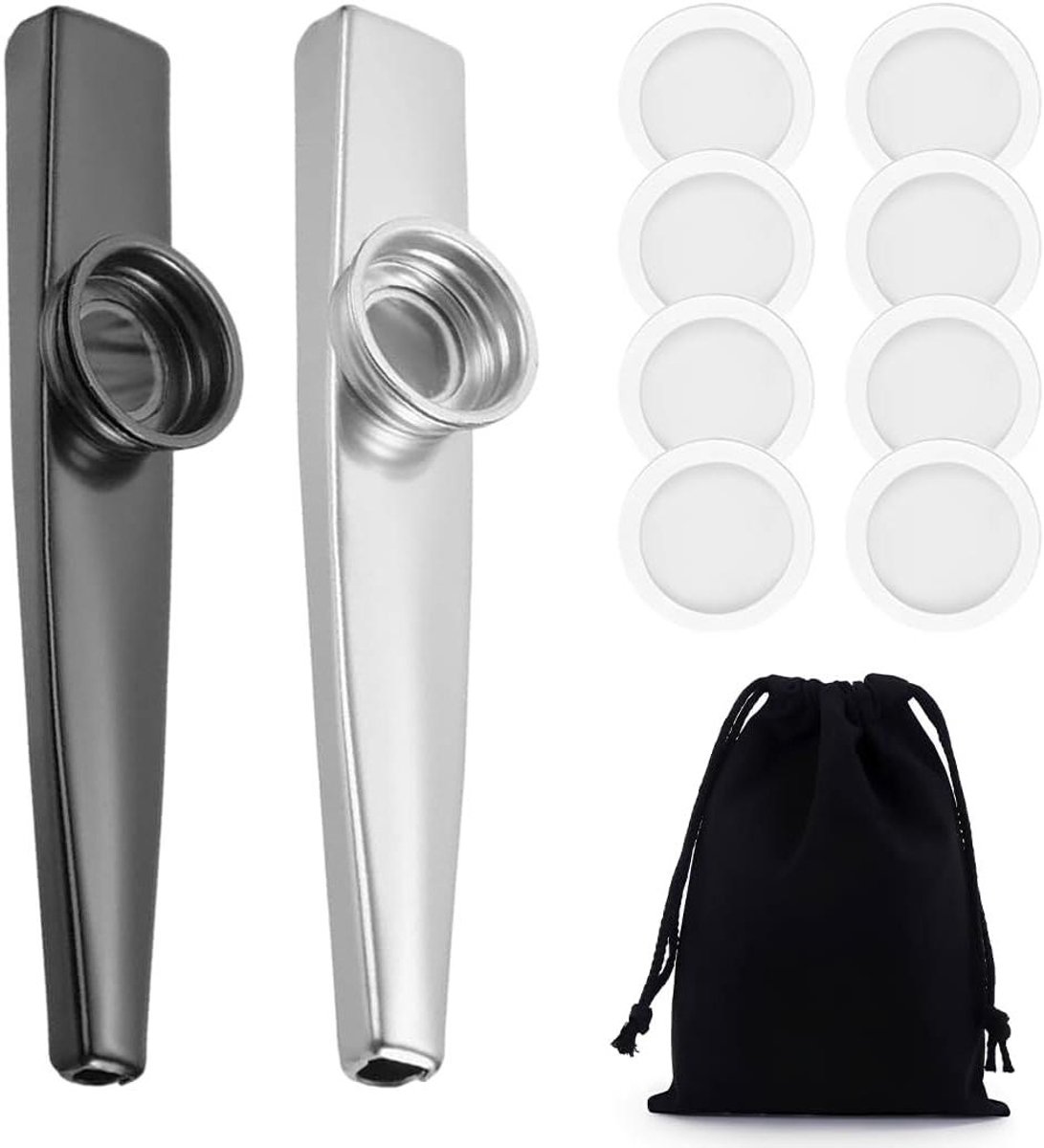 Kazoo Set - Muziek Instrument - Muziek Maken - Aluminium Constructie - 12 cm - Zwart en Wit