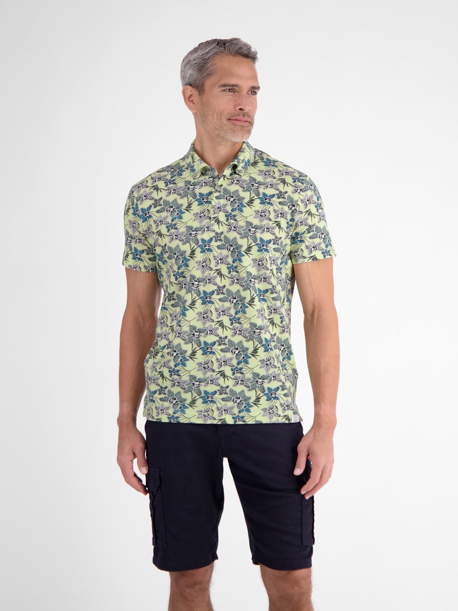 LERROS Zomers poloshirt met trendy bloemenprint , Maat: S , Kleur: LEMON WATER , 97% katoen, 3% elastaan