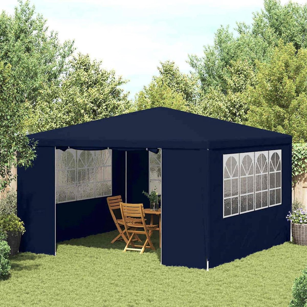 Partytent met zijwanden - Feesttent Paviljoen - Buitenfeest Organiseren - Snelle Montage - 4x4 Meter - Blauw