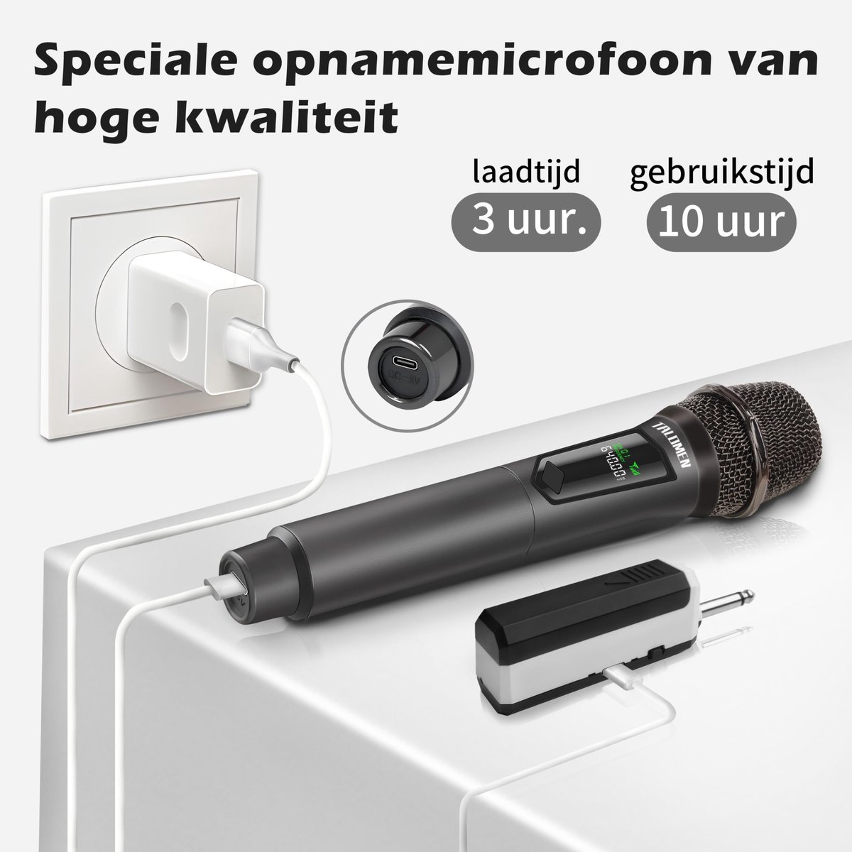 SnelShoppen - Draadloze Karaoke Microfoon Set, Dubbele Handmicrofoons met Oplaadbare Ontvanger, Perfect voor Feest, Vergadering, Kerk, Bruiloft, DJ, 1