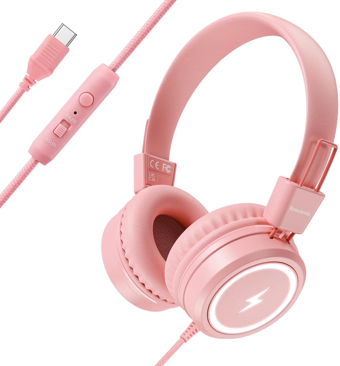 SnelShoppen - Kids Hoofdtelefoon met LED Lichten voor School, Upgrade USB Type C Kinderen Hoofdtelefoon met Microfoon, Volume Limiter 85/94dB, Bedrade