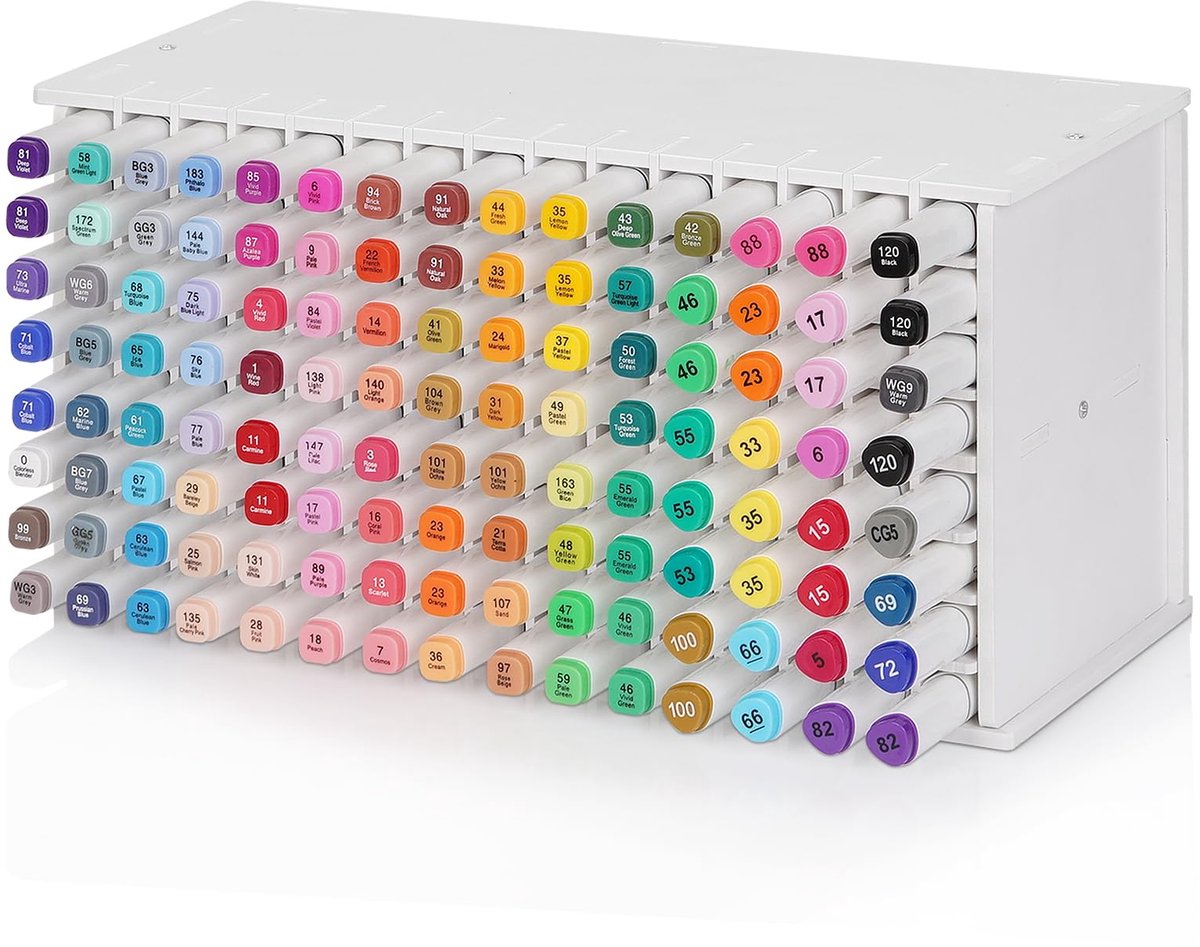 SnelShoppen - Loghot Marker Storage Organizer - 120 Slots Marker Houder voor Bureau - Verwijderbare Divider - Art Marker Rack voor Markers, Pennen, Kl