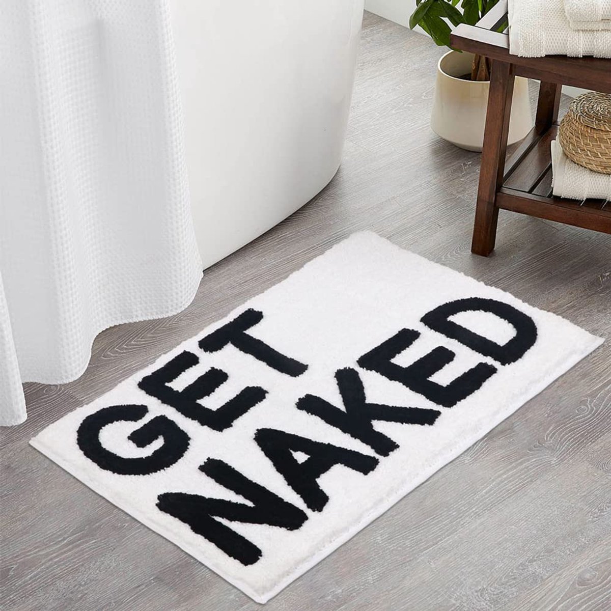 SnelShoppen - Antislip Microfiber Badmat 50,8 cm x 81,3 cm - Grappige Badkamer Tapijt voor Bad en Douche - Wit Zwart Bad Mat - Machine Wasbaar en Wate