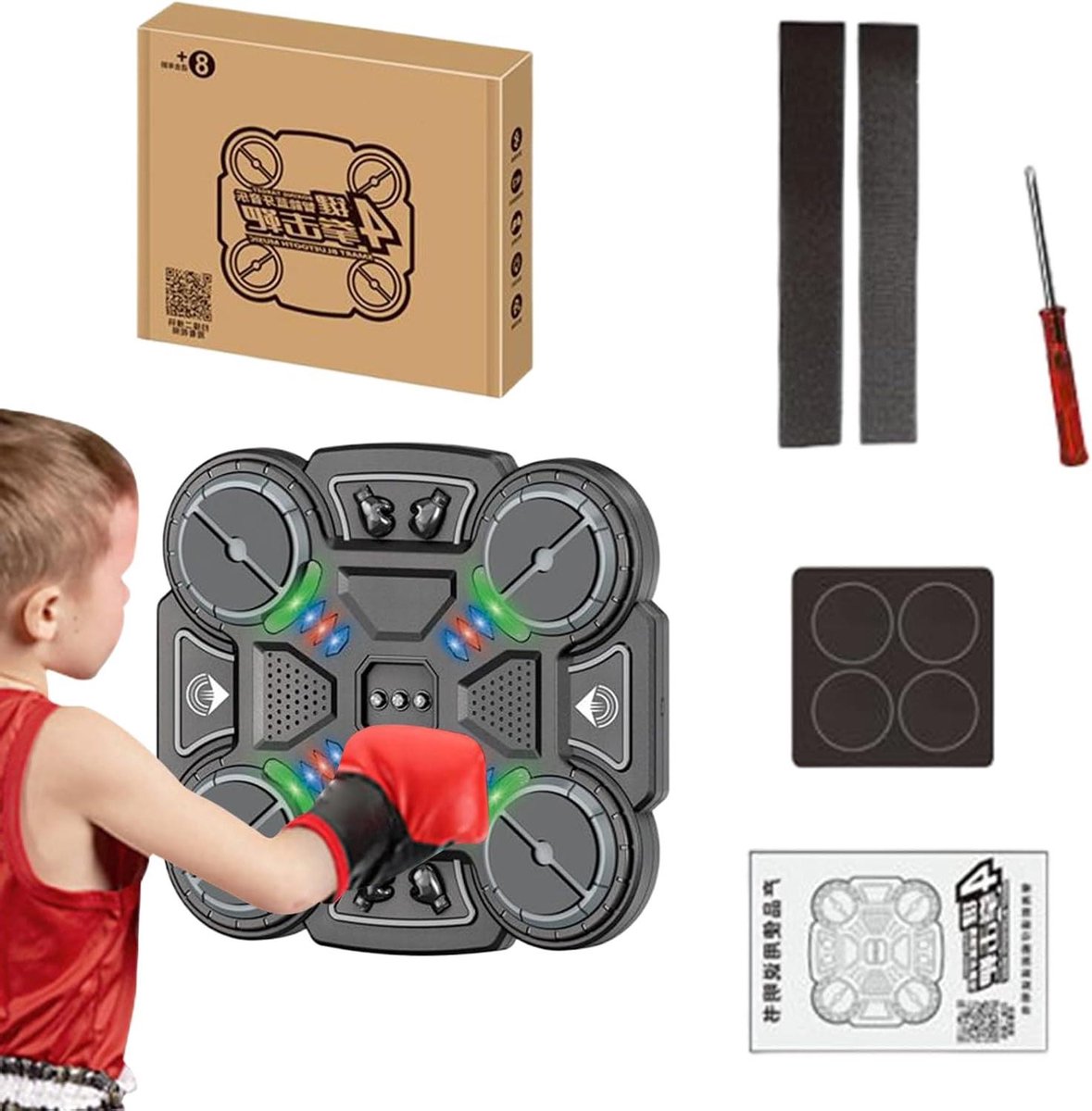 Boksmachine Wandmontage - Fitness Machine Boksmuziek - Interactieve Training - Muziek Synchronisatie - 30x26cm - Zwart