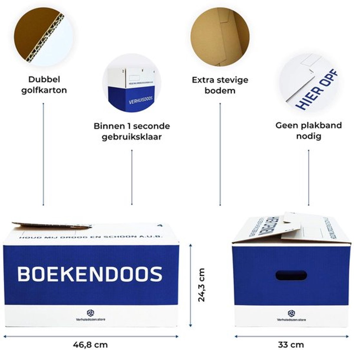 Boekendozen Professioneel - 10 Stuks - 35 Liter - Dubbel Golf Karton - Extra Stevig - Handvaten - Ideaal Voor Verhuizen - Verhuisdozen