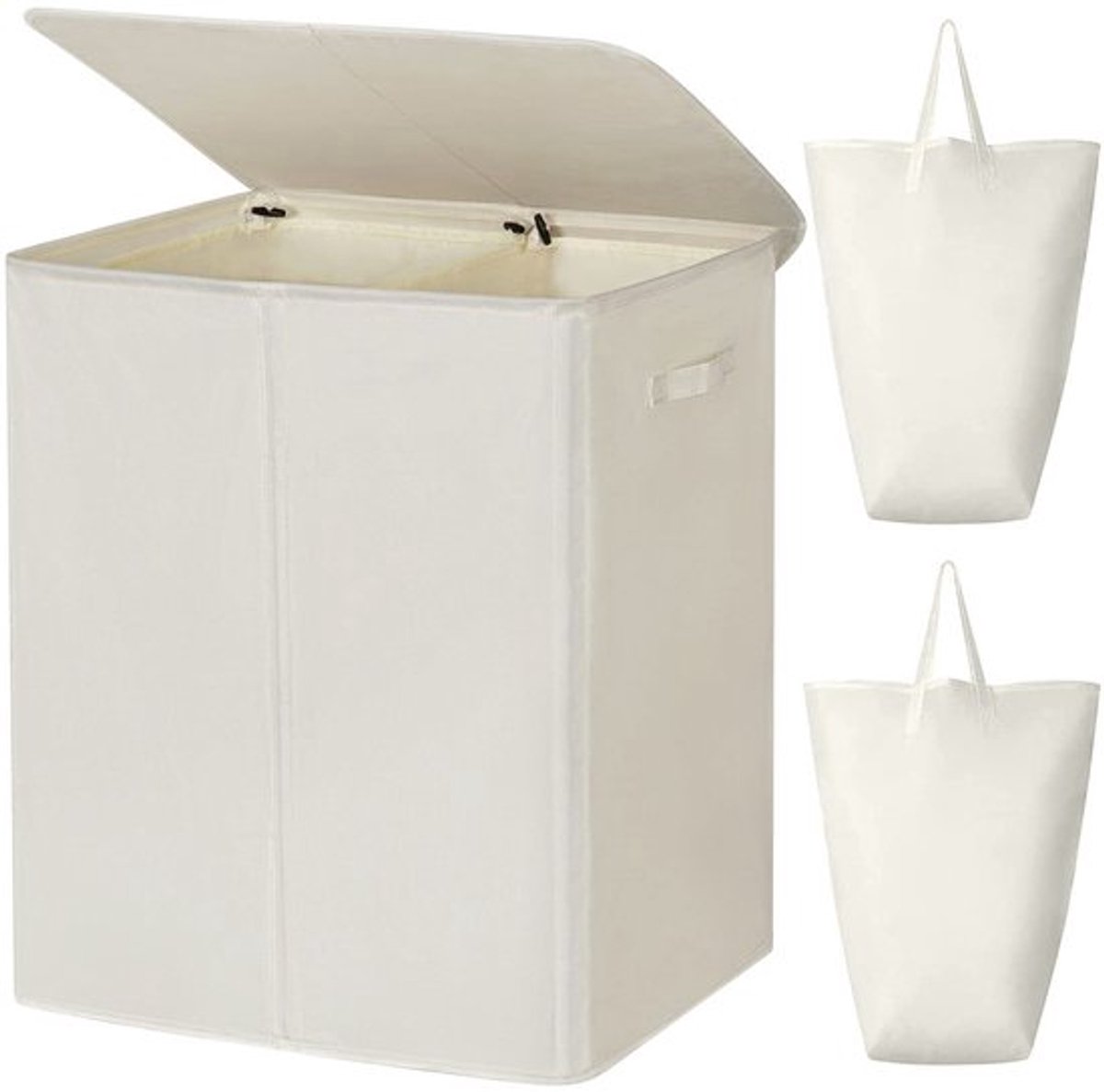 Wasmand met deksel 154L - Opvouwbaar - 2 vakken - Afneembare waszakken - Handgrepen - Geschikt voor slaapkamer/badkamer - Wascontainer