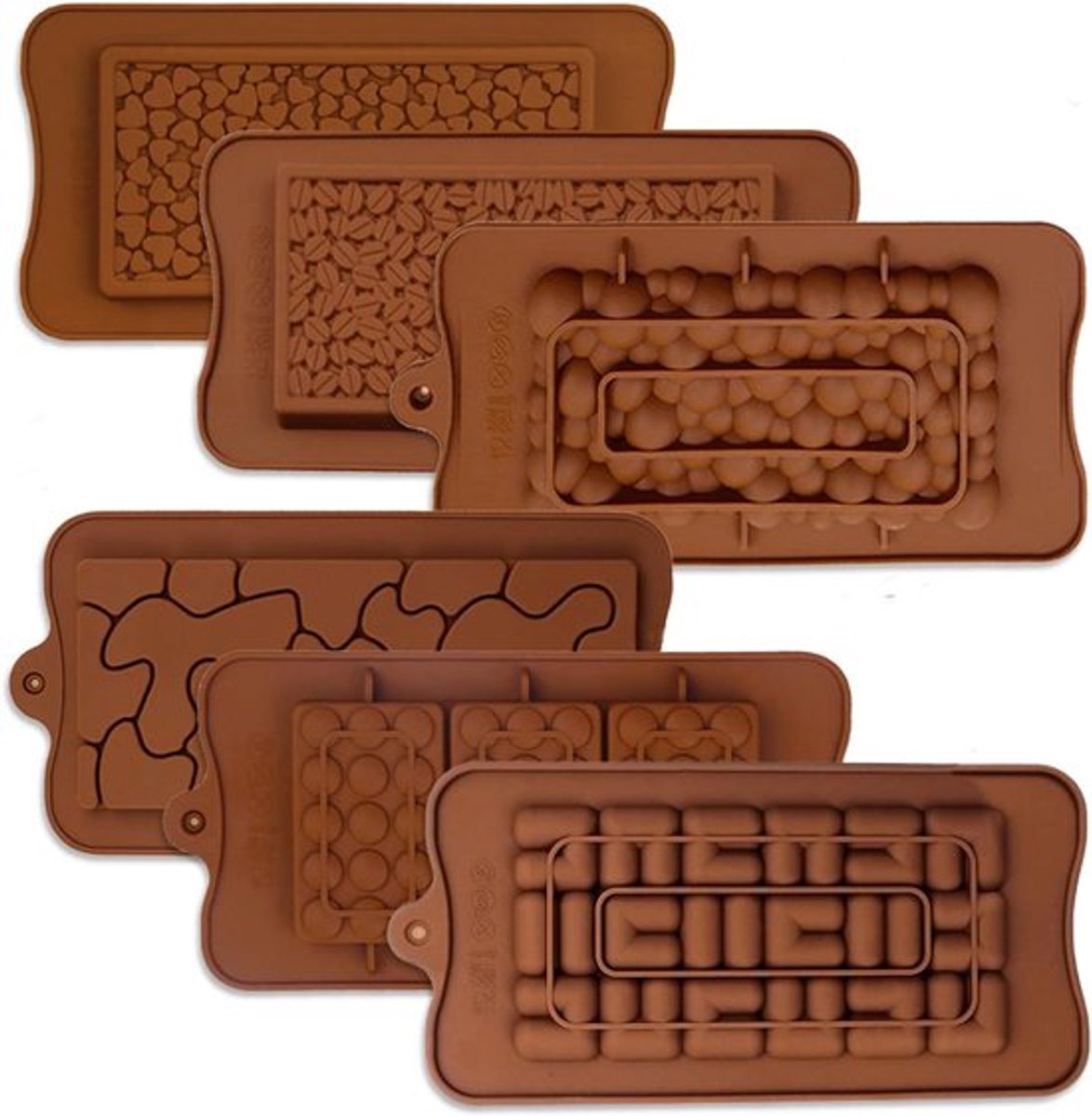 Siliconen Chocolade Reep Mallen voor Zelfgemaakte Proteïne en Energie Repen - Set van 6 Vormen