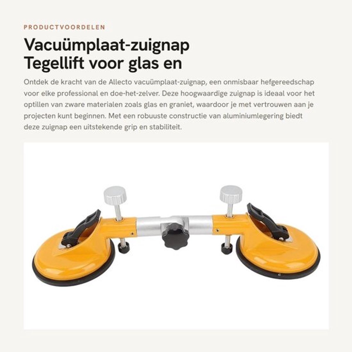 Zuignap Aluminiumlegering - Antislip Handgreep - Tegellijm/Glaslijm - 90 Graden Hefgereedschap - Ergonomisch Ontwerp - Duurzaam Gebruik