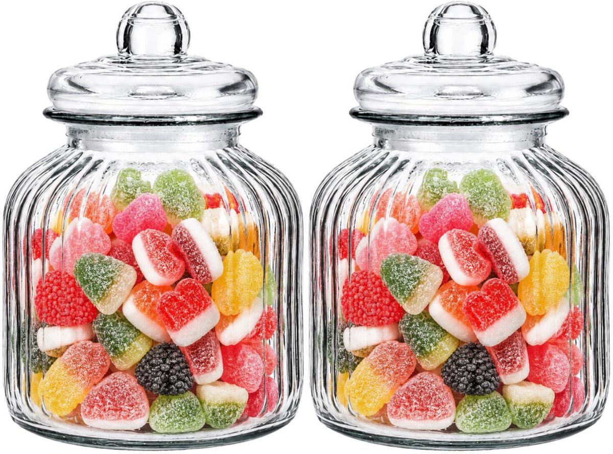 Alessandro luxe voorraadpot - 2x - snoeppot - glas - met deksel - 3 liter - koektrommel - snoepjes - 17 x 24 cm