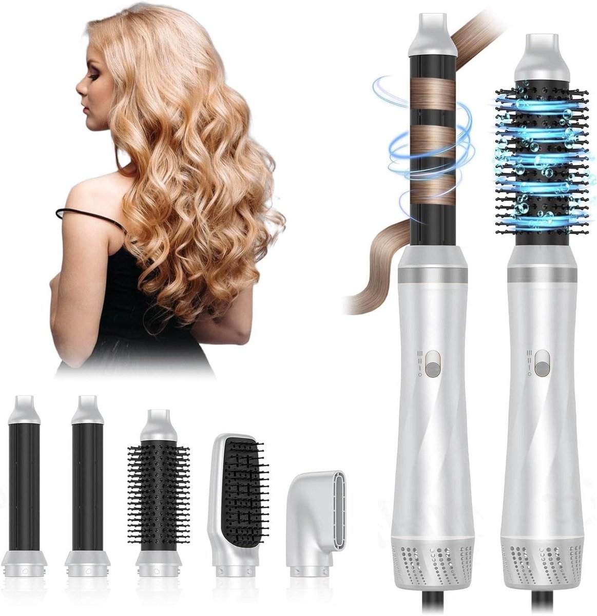 Haardroger - Heteluchtborstel - Haarstyling - 5-in-1 Multifunctioneel - 8 x 30 x 23 cm - Zwart