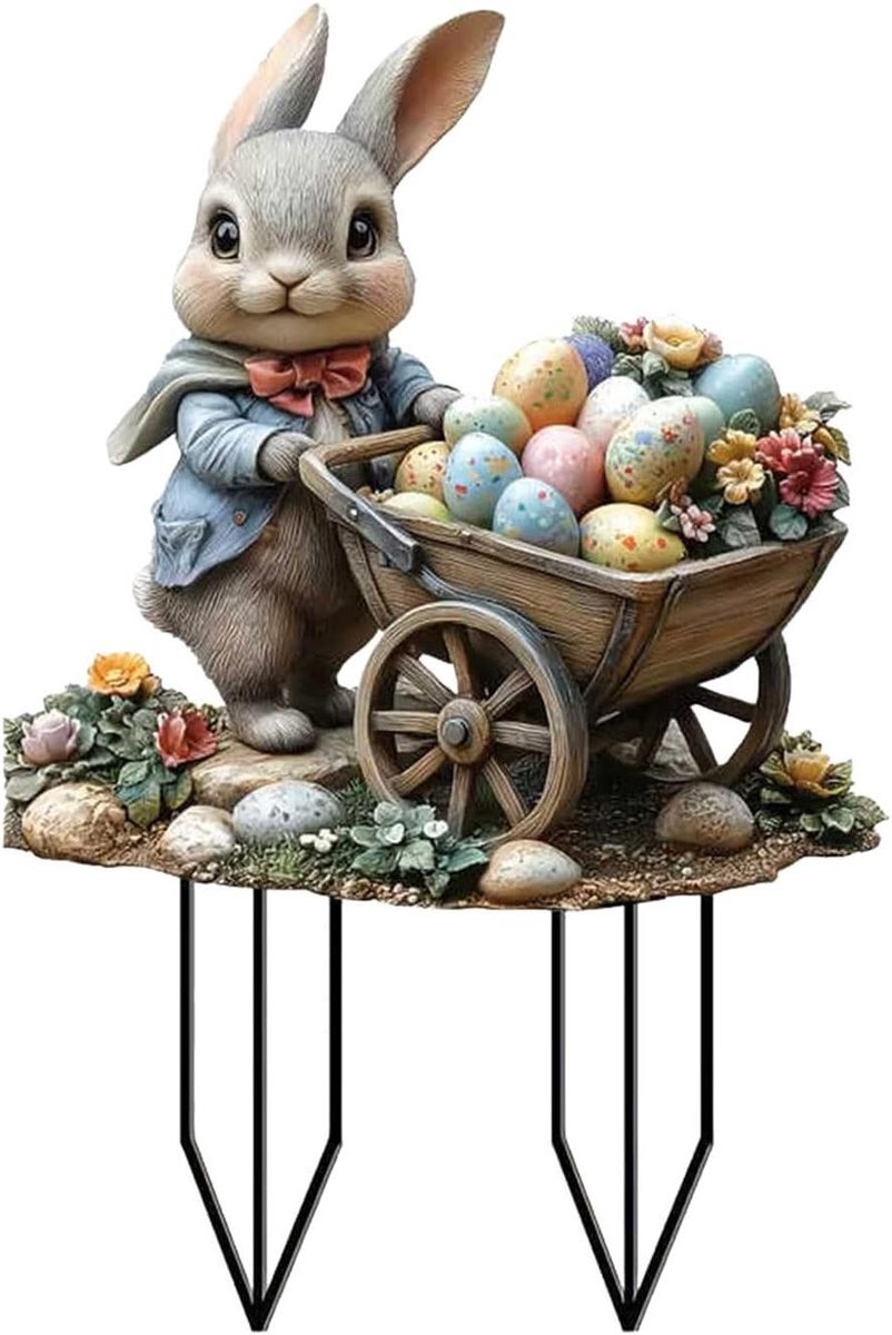 Paashaas Tuindecoratie - Paasei Paal - Buiten Ruimtes - Weerbestendig Materiaal - 20 x 30 cm - Beige