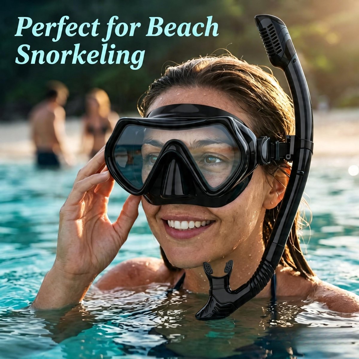 SnelShoppen - Snorkeluitrusting Volwassenen, JRing Snorkelmaskerset 180 Graden Gehard Glas, Anti-condens Duikbril, Scuba Dry Top Snorkel, Zwart - Perf