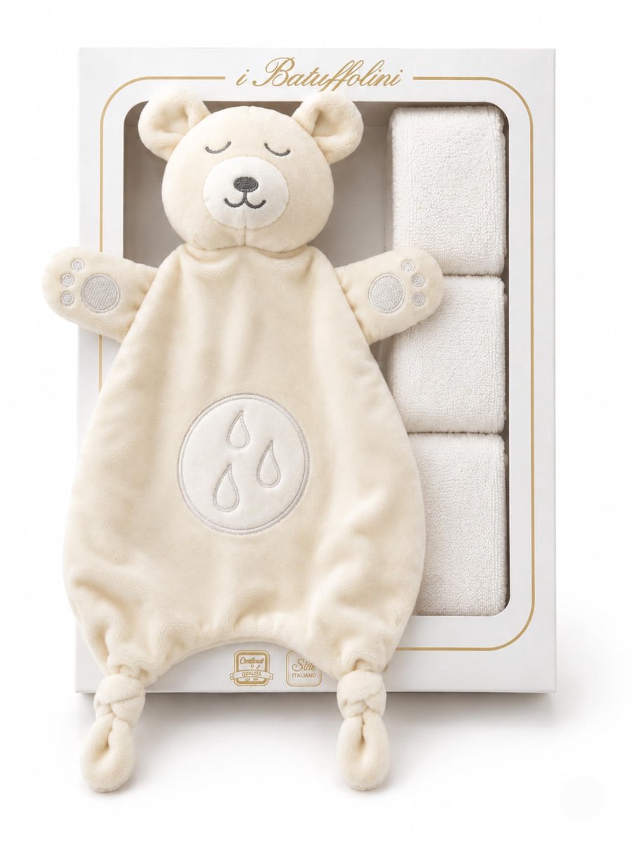 SnelShoppen - Zachte knuffeldoeken voor pasgeborenen, 4 stuks met 3 washandjes, uniseks, dudu voor jongens en meisjes, zandbeige, perfect kraamcadeau
