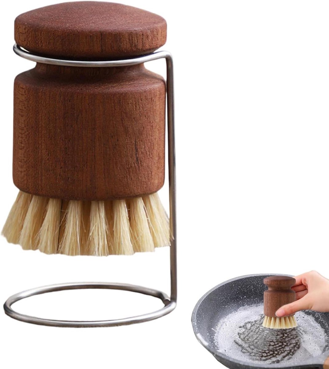 Schotel schrobborstel - Keukenreinigingsborstel Pannenwasser - Aanrecht Reinigen - Ergonomisch Ontwerp Slipvrij - 11H centimeter - Rood