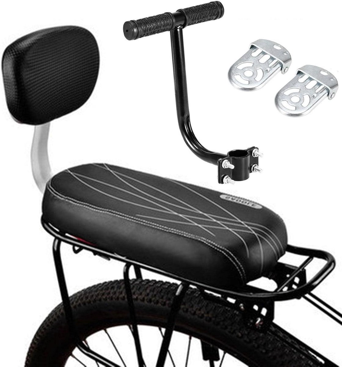 Kinderfietszadel - Fietszitje Achter - Veilig Fietsen - Met Rugleuning - 37 x 25 x 16 cm - Zwart