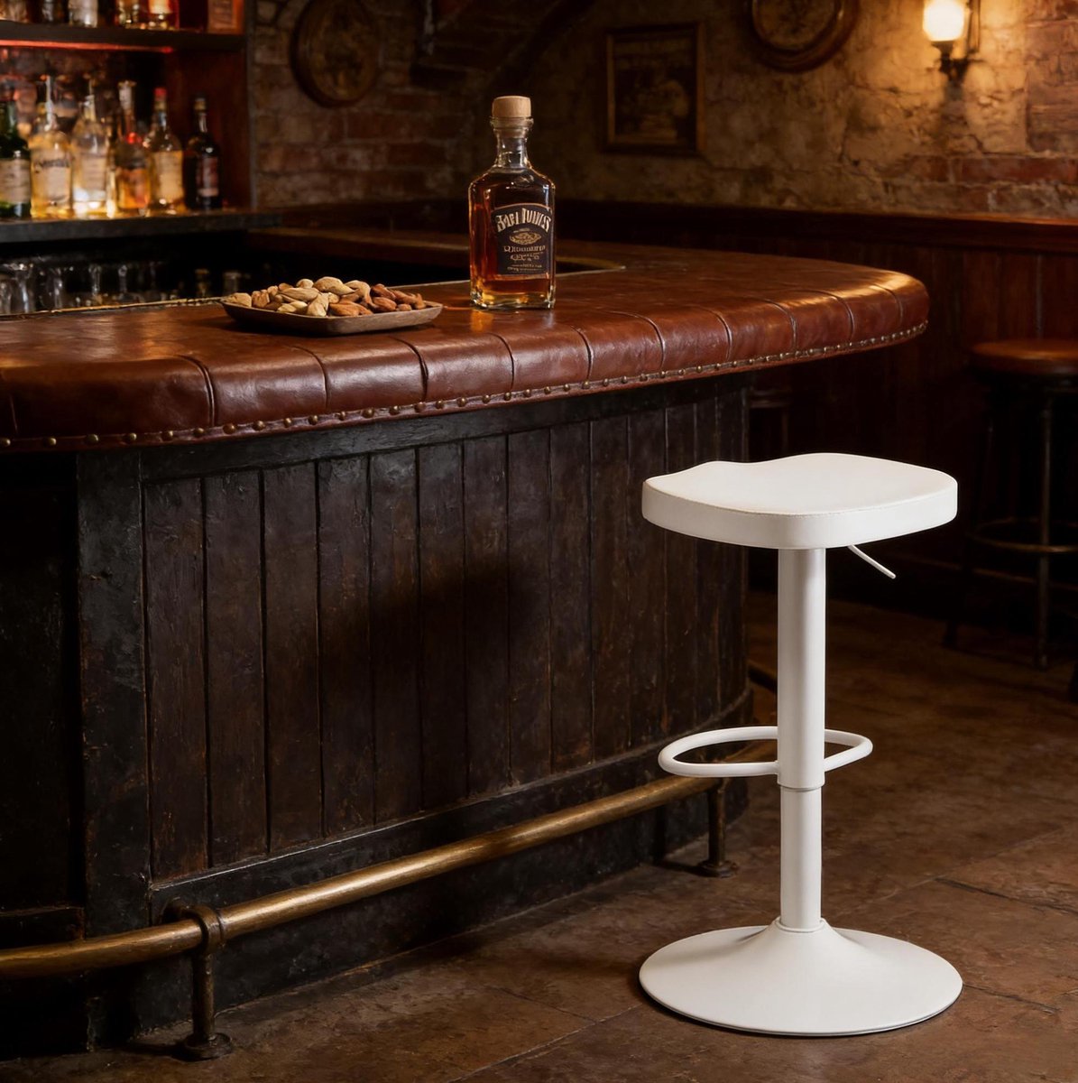 OKWISH Barkruk 60 Tot 81 Cm Verstelbaar en 360 Graden Draaibaar Voor Keuken Bar En Ontbijthoek Van Massief Hout En Metaal Wit