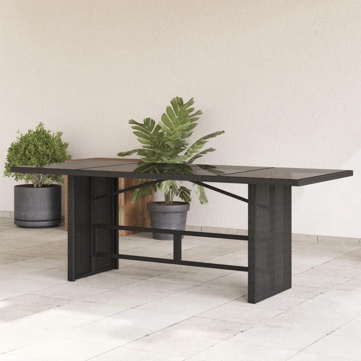 Tuintafel met glas - Outdoor salontafel Tuinmeubeltafel - Buiten genieten - Gehard glazen blad - 190x80x74 cm - Zwart