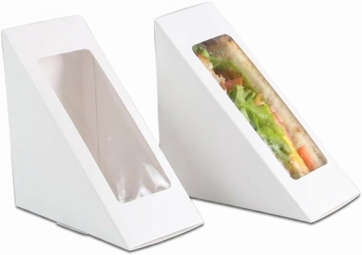 50 stuks BPA-vrije wegwerppapieren taartdozen - Driehoekige sandwich- en cupcakecontainers met venster, 4,7 inch, ideaal voor feestjes en evenementen