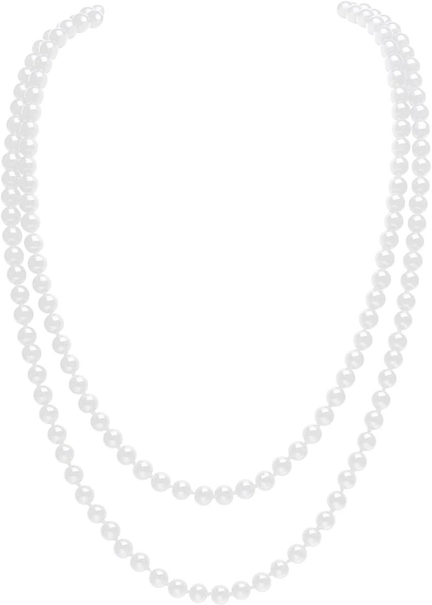 Elegante lange parelketting voor dames, witte kostuumaccessoire met kunstparels, perfect voor feesten en speciale gelegenheden