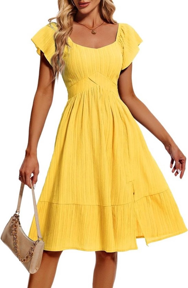 Casual Vierkante Hals Midi Jurk met Split voor Dames