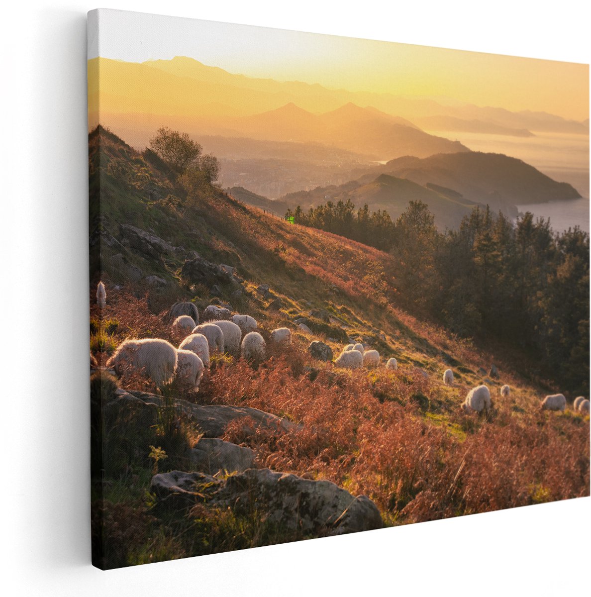 Artaza Canvas Schilderij Schapen in de Bergen - 150x120 cm - Groot - Wanddecoratie Woonkamer - Schilderijen - Muurdecoratie