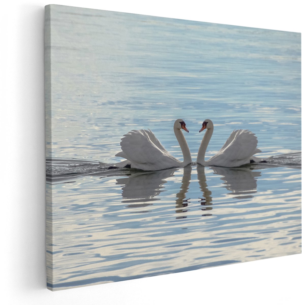 Artaza Canvas Schilderij Zwanen Koppel op het Water - 150x120 cm - Groot - Wanddecoratie Woonkamer - Schilderijen - Muurdecoratie
