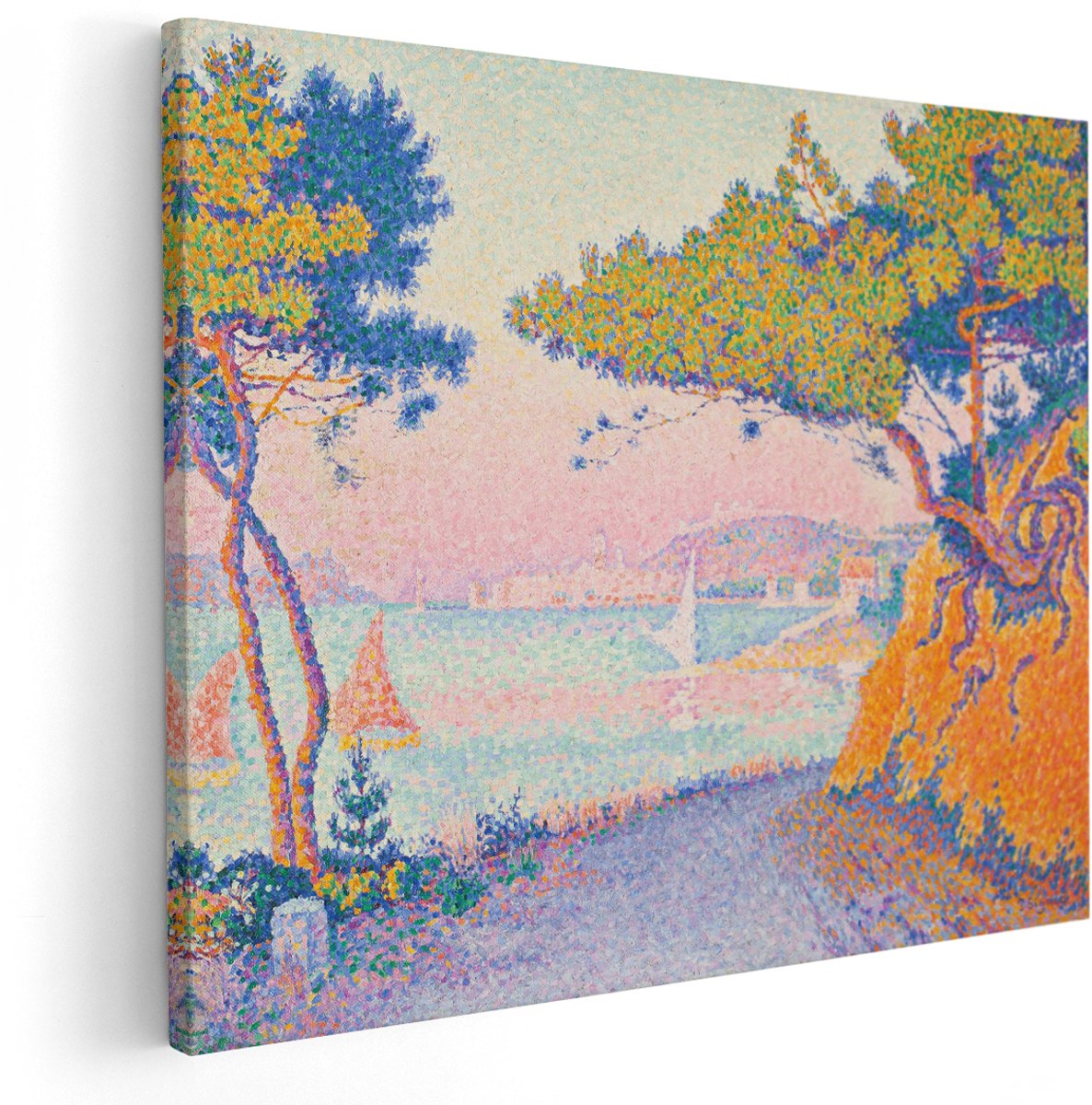 Artaza Canvas Schilderij Landschap Paul Signac - 150x120 cm - Groot - Wanddecoratie Saint-Tropez - Muurdecoratie Pointillisme - Decoratie Kust Natuur