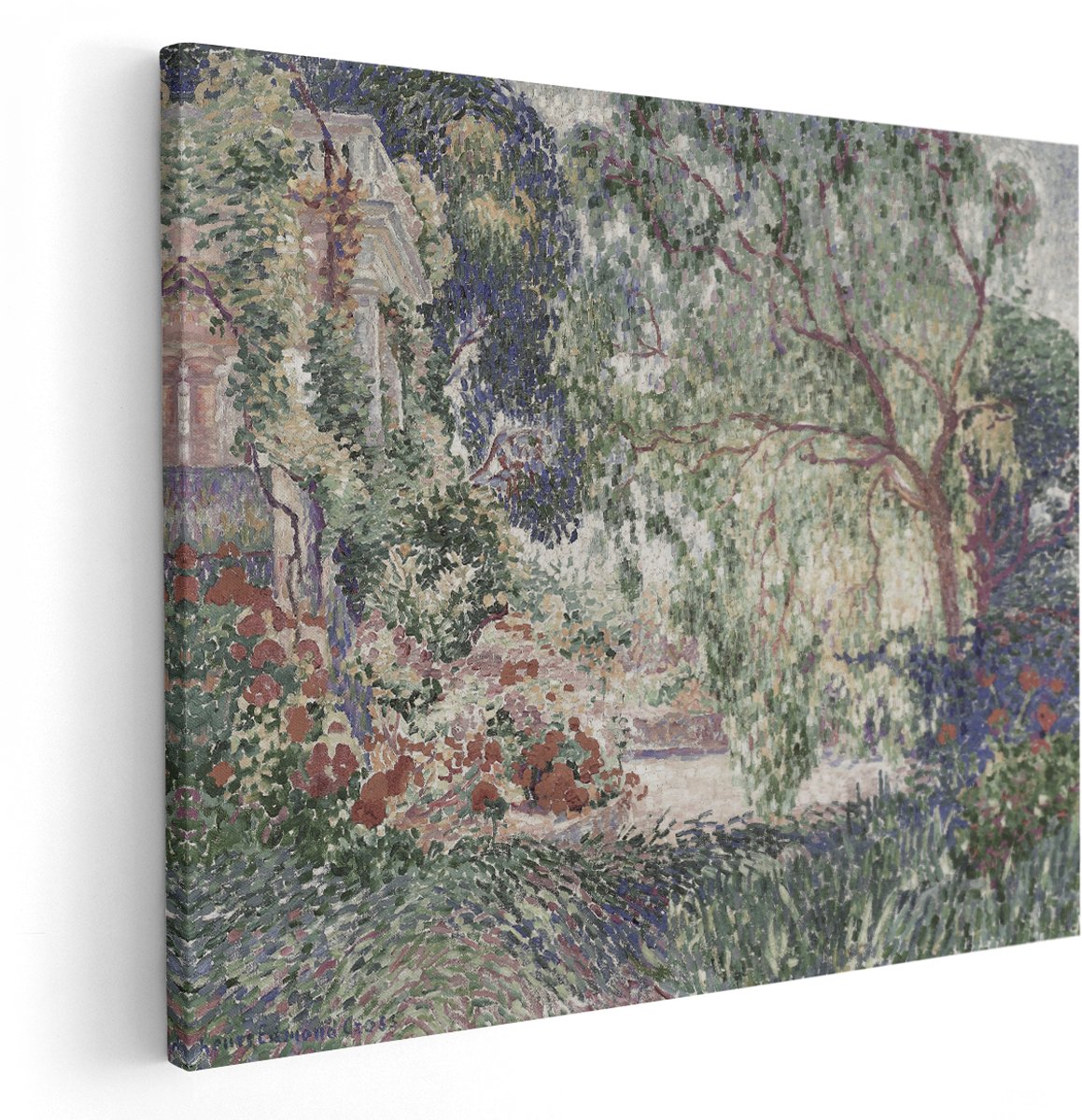 Artaza Canvas Schilderij Tuin Schilderij - 150x120 cm - Groot - Wanddecoratie Bloemen - Muurdecoratie Landschap - Decoratie Treurwilg