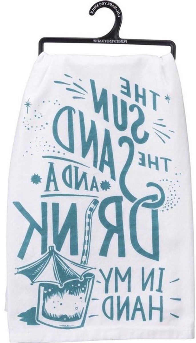 Vierkante Theedoek - Keukendoek Katoen - Keuken Opruimen - Zeefdruk Sentiment - 61 cm - Groen Wit