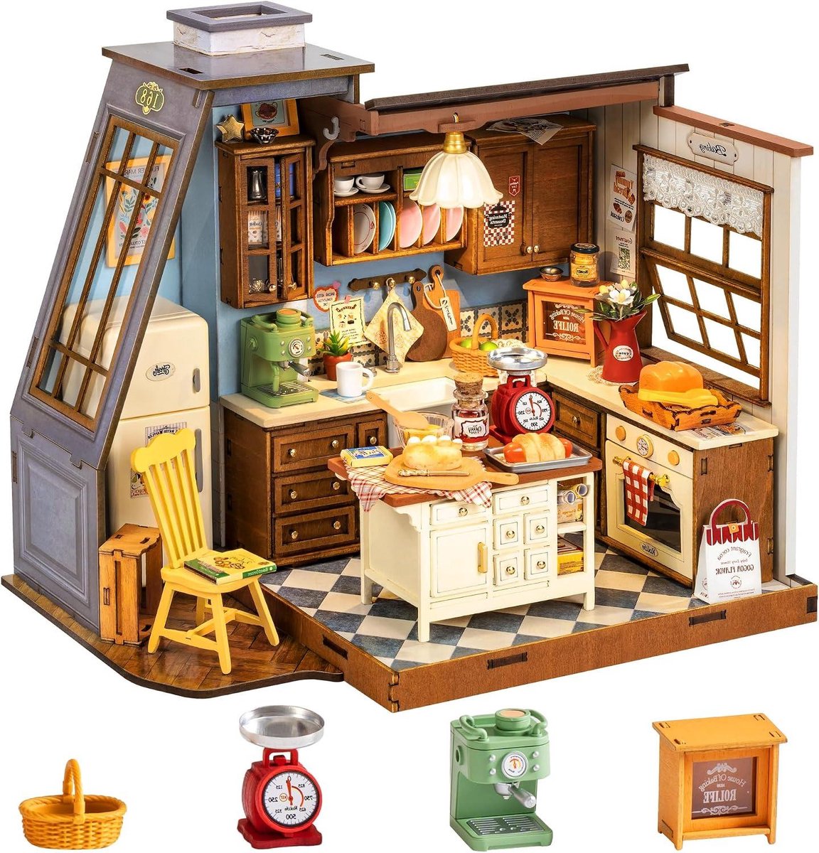 Miniatuur Huis - Bouwpakket Decoratie - Hobby Creatie - Met LED Verlichting - Schaal 1:18 - Bruin