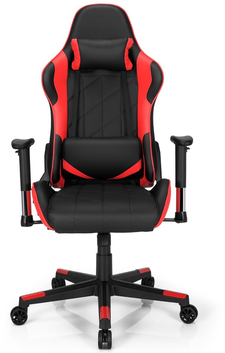 SureDeal® - Gamestoel - Draaibare Gaming Stoel - Hoofdsteun - Lendenkussen Instelbare Rugleuning - 71x73x125 cm - Rood & Zwart