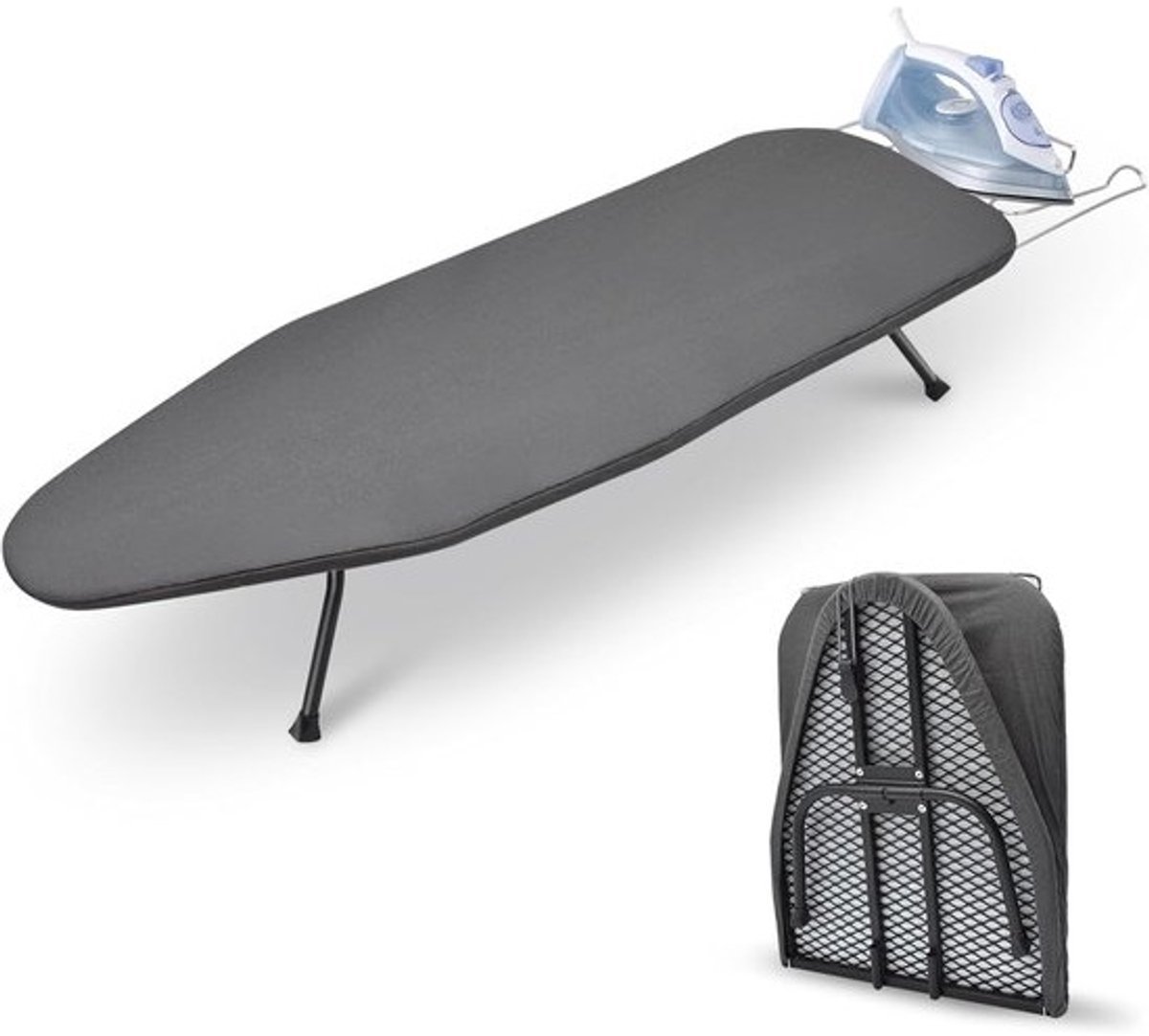 Opvouwbare Strijkplank - Donkergrijs met Katoenen Bekleding - Hittebestendig - Metalen Ijzerhouder - Voor Thuis en Reizen
