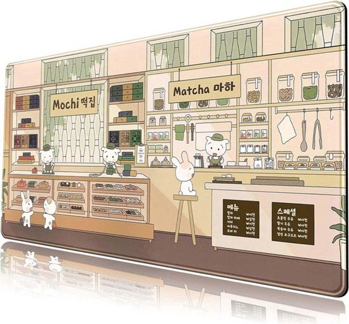 Grote XXL Gaming Muismat - Kawaii Beige Anime Design voor Bureaublad en Toetsenbord