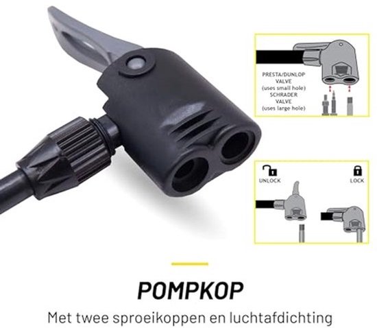 Fietspomp 160/180PSI - Staande Pomp voor Schrader, Hollands en Frans Ventiel - Inclusief Adapters voor Waterspeelgoed en Ballen — afbeelding 3