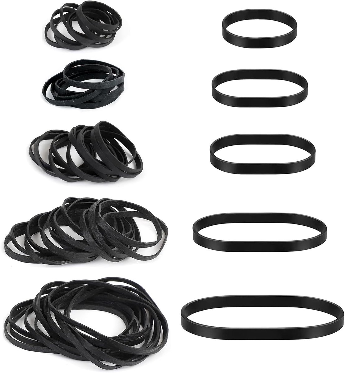 Zwarte Rubber Bands Set van 100 Stuks in 5 Maten - Sterke Elastische Bands voor Kantoor, Camping en Schoolgebruik