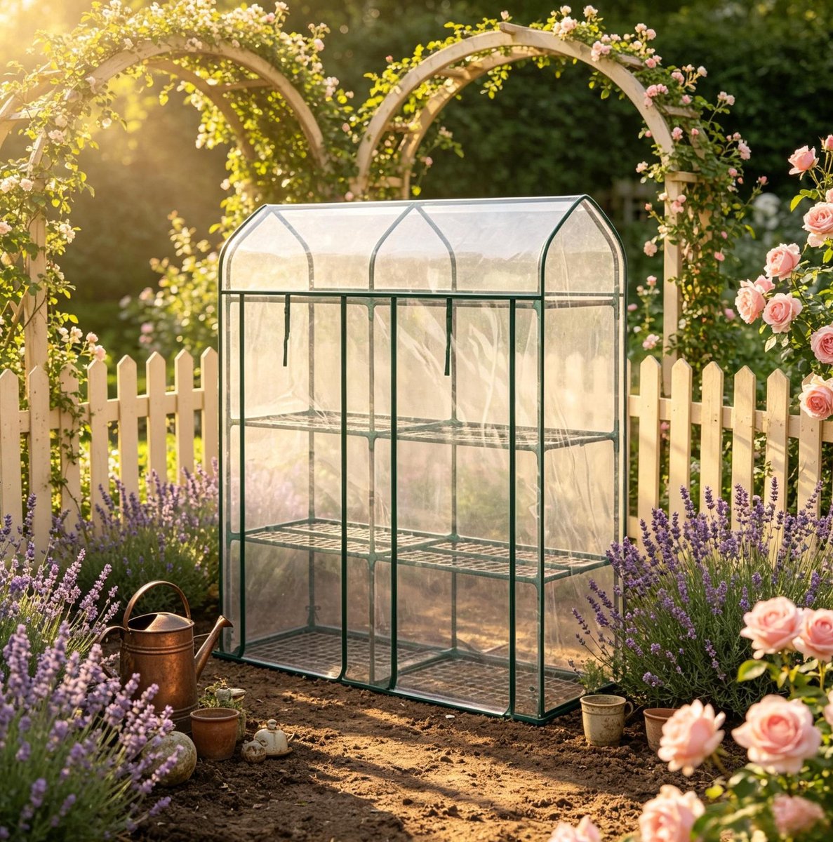 FloraGrace Kweekkas – 143 x 46 x 165 cm – 3 Niveaus Met Roldeuren – Staal En Kunststof – Transparant – Voor Balkon En Zaailingen