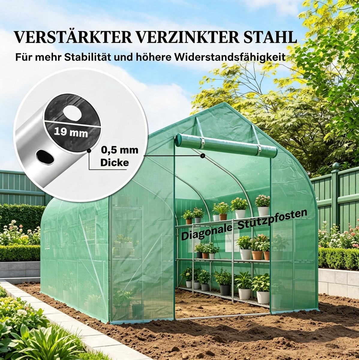 FloraGrace Tuinserre Met Regalen Deur En 6 Ramen 198 X 293 X 194 Cm Gegalvaniseerd Staal En Polyetheen Groen Voor Moestuin En Planten