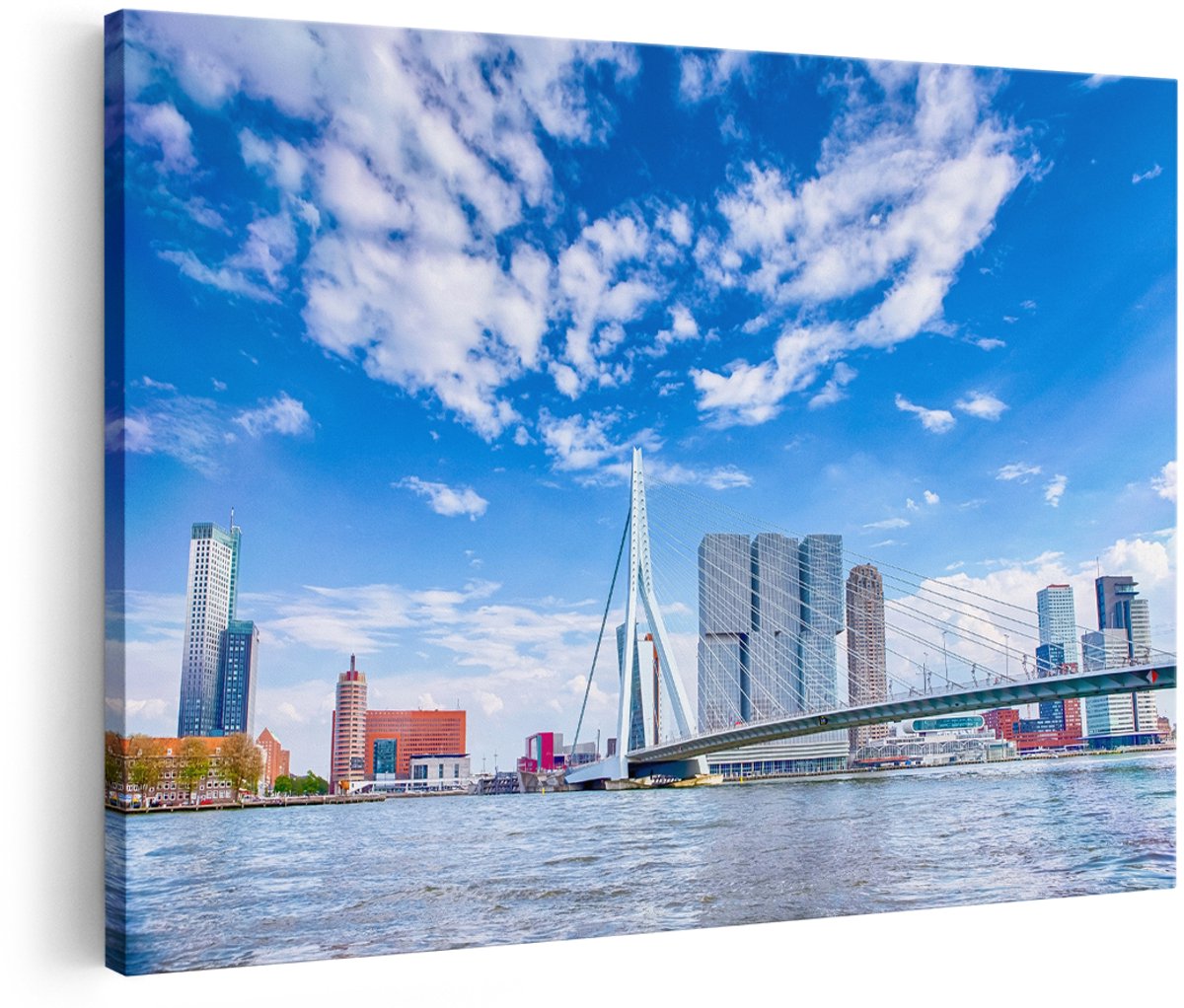 Artaza Canvas Schilderij Erasmusbrug Aan Het Water In Rotterdam - 180x120 cm - Groot - Foto Op Canvas - Wanddecoratie Woonkamer