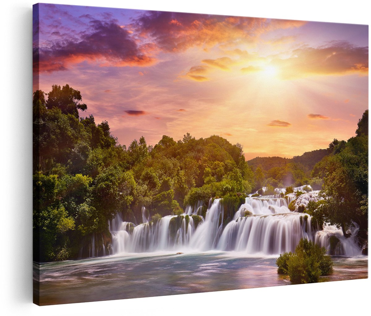Artaza Canvas Schilderij Watervallen In Het Bos - 180x120 cm - Groot - Wanddecoratie Woonkamer - Schilderijen - Muurdecoratie