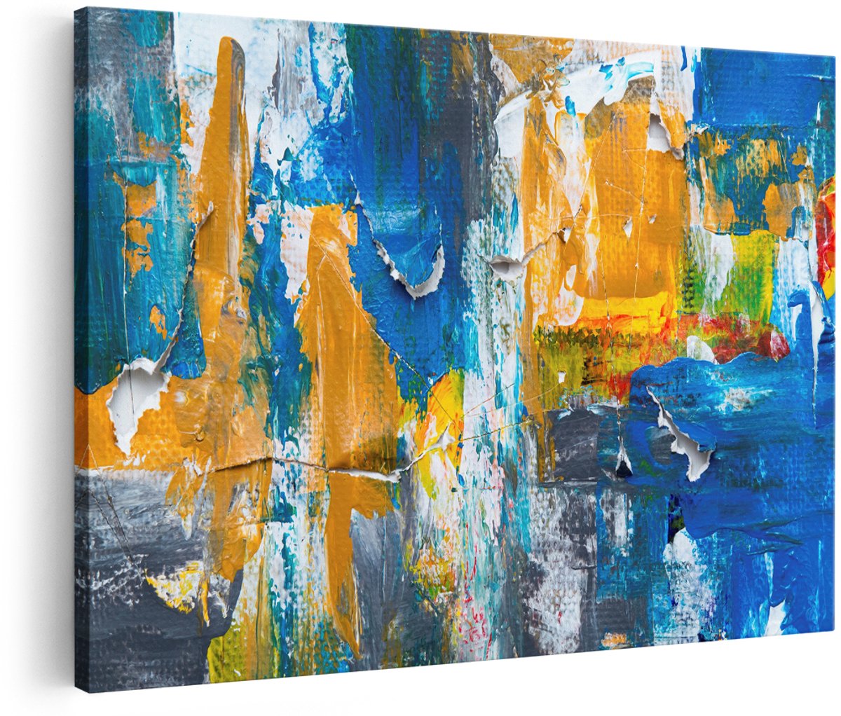 Artaza Canvas Schilderij Abstract - 180x120 cm - Groot - Wanddecoratie Modern - Muurdecoratie Kleurrijk - Decoratie Woonkamer - Blauw Geel
